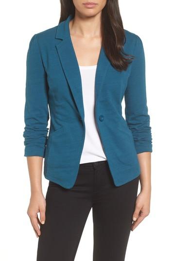Petite Women's Caslon Knit One-button Blazer P - Blue/green