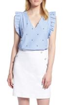 Women's 1901 Anchor Embroidery Cotton Chambray Top, Size - Blue
