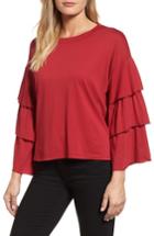 Women's Halogen Tiered Long Sleeve Top, Size - Red