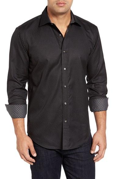 Men's Bugatchi Shaped Fit Dot Grid Sport Shirt