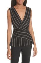 Women's Grey Jason Wu Painterly Stripe Silk Blouse - Black