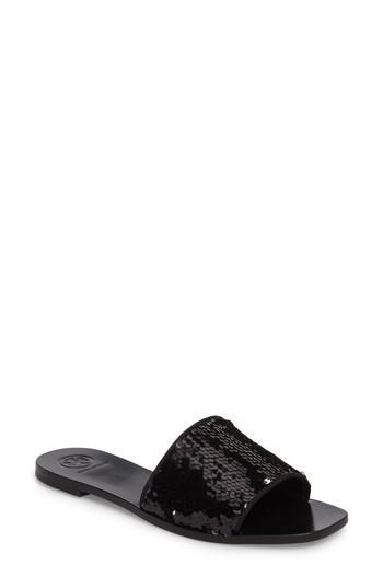 Women's Tory Burch Carter Sequin Slide Sandal M - Metallic