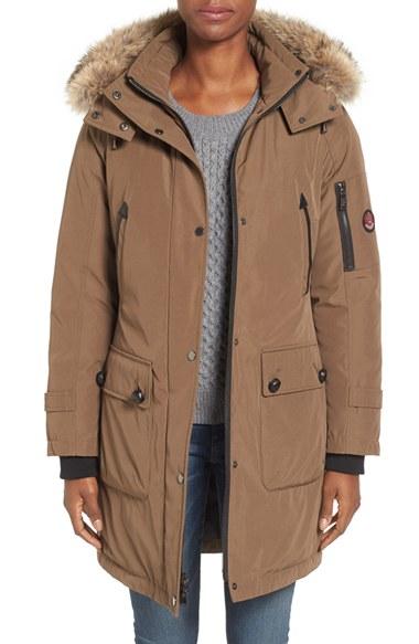 Women's Pendleton 'jackson' Hooded Down Parka With Genuine Coyote Fur Trim - Brown