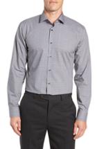 Men's Calibrate Trim Fit Stretch Non-iron Check Dress Shirt - 32/33 - Black