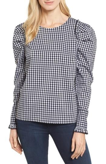 Women's Halogen Ruffle Detail Poplin Blouse - Black
