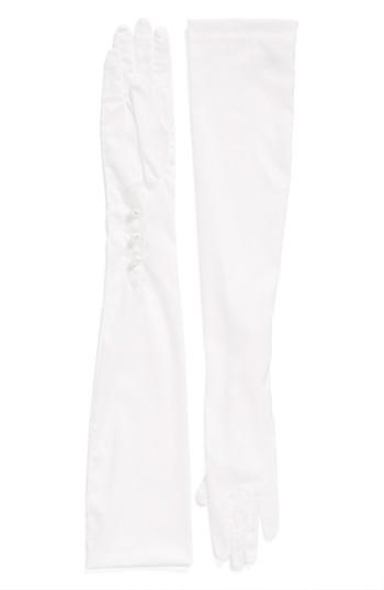 Women's Carolina Amato Debutante Opera Length Mousquetaire Gloves, Size - White