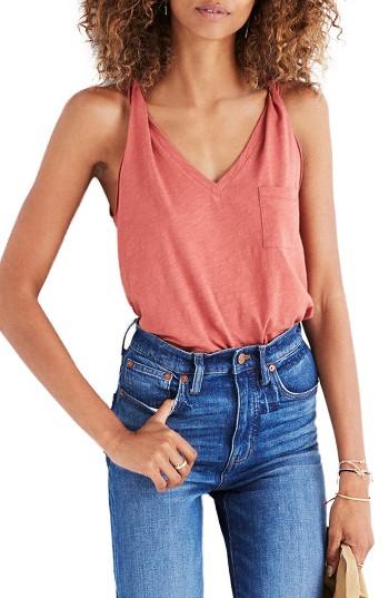 Women's Madewell Whisper Cotton V-neck Tank - Orange