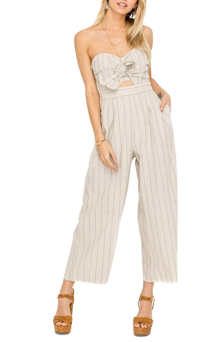 Women's Astr The Label Mara Strapless Cotton & Linen Jumpsuit - Beige
