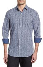 Men's Bugatchi Rainy Day Blues Shaped Fit Sport Shirt - Blue