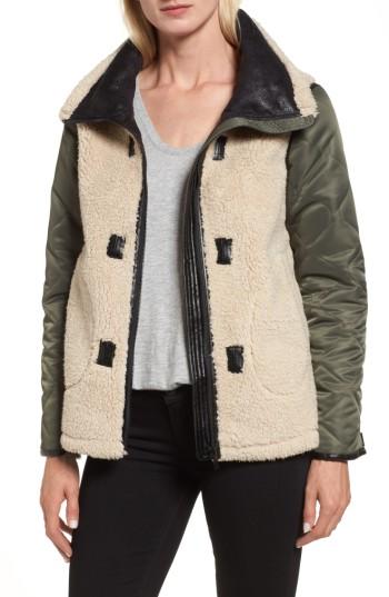Women's Nvlt Faux Shearling Bomber Jacket - Black