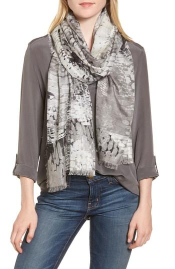 Women's Nordstrom Eyelash Trim Print Cashmere & Silk Wrap, Size - Grey