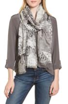 Women's Nordstrom Eyelash Trim Print Cashmere & Silk Wrap, Size - Grey