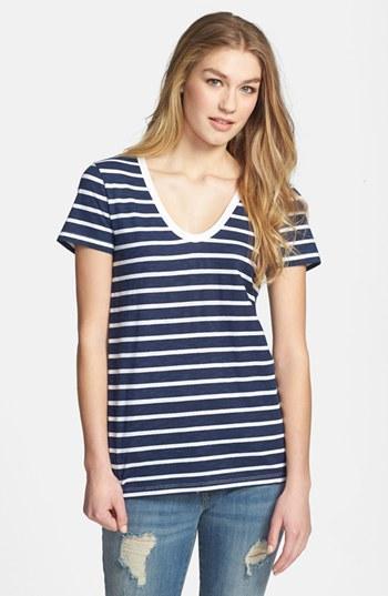 Halogen Relaxed U-neck Tee (regular & Petite) Navy/ White Stripe