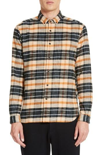 Men's Tomorrowland Bradford Plaid Flannel Sport Shirt - Beige