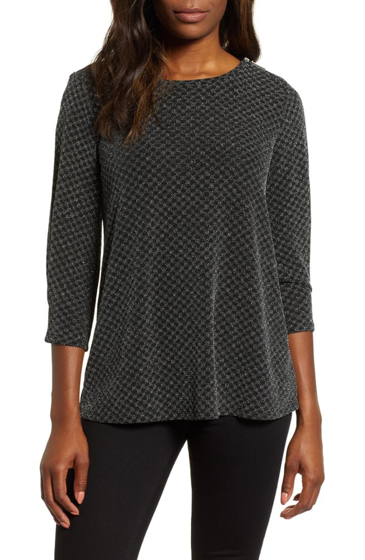 Women's Chaus Checkered Sparkle Shoulder Zip Top