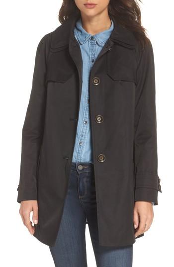 Women's London Fog Removable Hood Rain Coat - Black