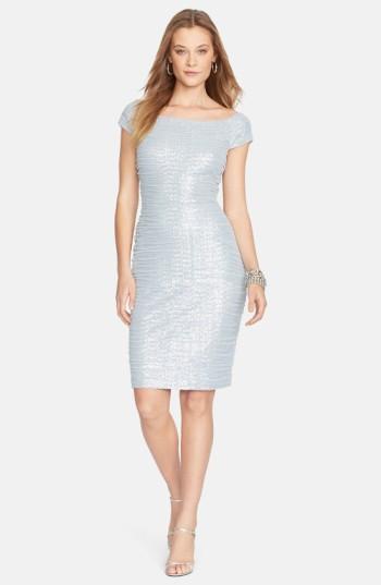 Women's Lauren Ralph Lauren Sequin Mesh Ruched Sheath Dress