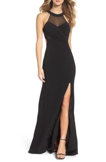 Petite Women's Xscape Mesh & Jersey Gown P - Black