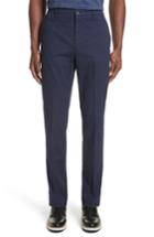 Men's Canali Flat Front Stretch Solid Cotton Trousers R Eu - Blue