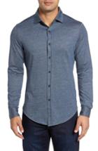 Men's Bugatchi Regular Fit Pique Knit Sport Shirt, Size - Blue