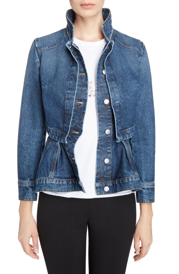 Women's Alexander Mcqueen Peplum Denim Jacket Us / 40 It - Blue