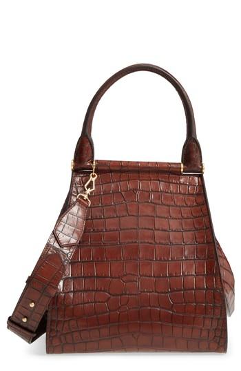 Max Mara Large Anita Croc Embossed Leather Satchel - Brown