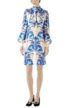 Women's Gucci Dragon Print Twill Ruffle Neck Dress Us / 38 It - Ivory