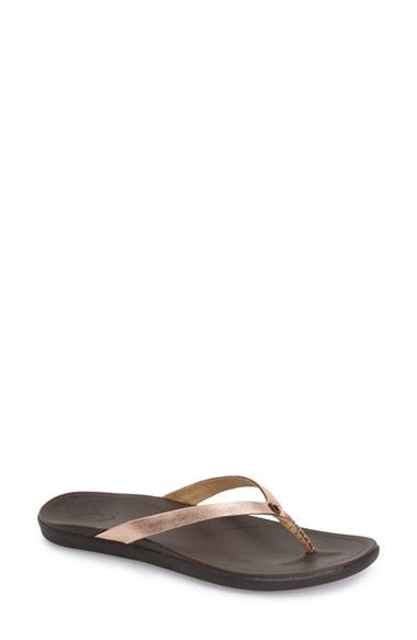 Women's Olukai 'ho Opio' Leather Flip Flop M - Brown