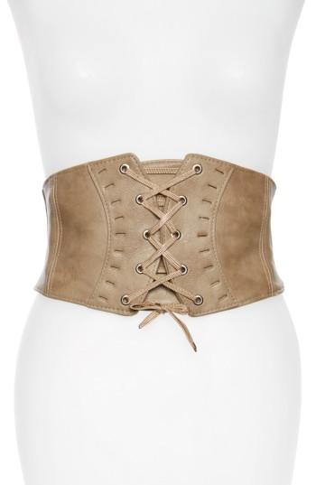 Women's Bp. Faux Leather Trim Corset Belt, Size - Taupe