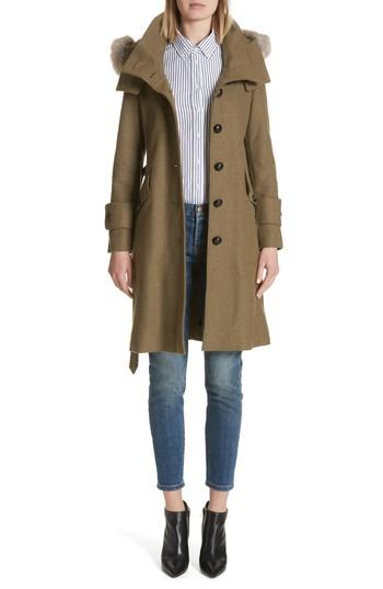 Women's Burberry Claybrooke Wool Blend Coat With Removable Genuine Fox Fur Trim
