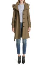 Women's Burberry Claybrooke Wool Blend Coat With Removable Genuine Fox Fur Trim