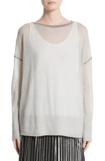 Women's Lafayette 148 New York Sequin Trim Sweater With Tank - Grey