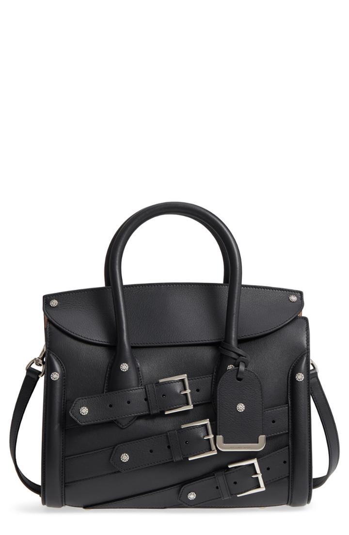 Alexander Mcqueen Heroine 30 Buckle Front Calfskin Leather Satchel -