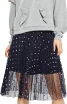 Petite Women's Topshop Foil Dot Pleat Midi Skirt P Us (fits Like 00p) - Blue