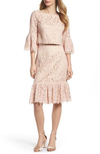 Women's Eliza J Ruffle Trim Lace Two-piece Dress - Pink