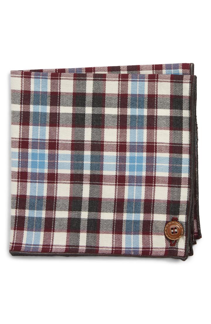 Men's Armstrong & Wilson Plaid Cotton Pocket Square, Size - Burgundy