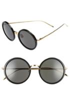Women's Linda Farrow 51mm Round 24 Karat Gold Trim Sunglasses - Black/ Yellow Gold/ Grey