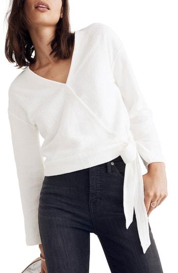 Women's Madewell Texture & Thread Wrap Top, Size - Ivory