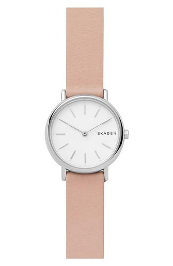 Women's Skagen Signature Slim Leather Strap Watch, 30mm