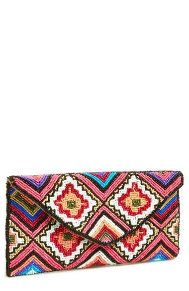 Berry Beaded Envelope Clutch Pink Multi