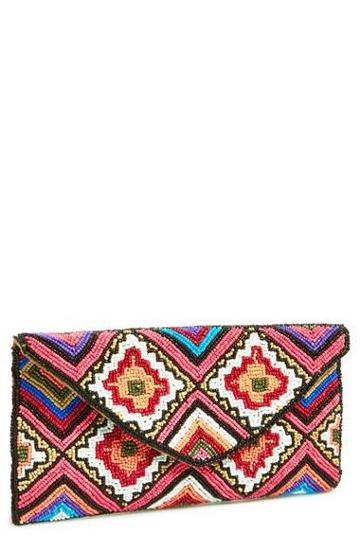 Berry Beaded Envelope Clutch Pink Multi