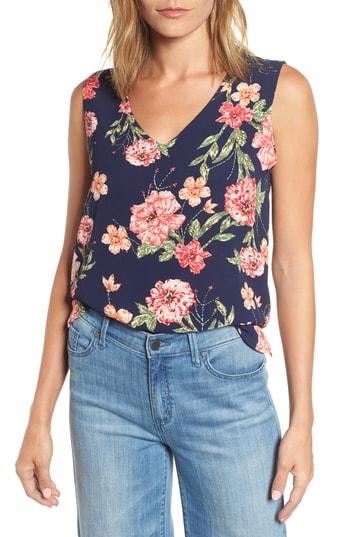 Women's Halogen V-neck Shell & Petite), Size Medium - Blue