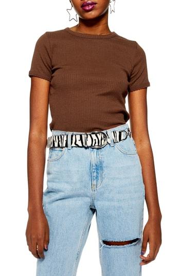 Women's Topshop Scallop Edge Tee Us (fits Like 0) - Brown