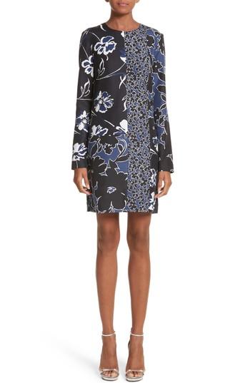 Women's Michael Kors Floral Dupioni Silk Shift Dress - Blue