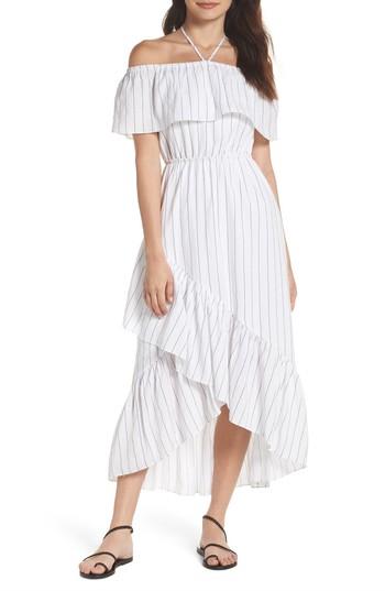 Women's Bb Dakota Stripe Ruffle Halter Maxi Dress - White