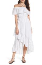 Women's Bb Dakota Stripe Ruffle Halter Maxi Dress - White