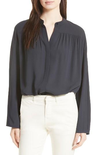 Women's Vince Shirred Silk Blouse - Blue