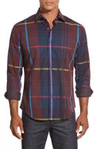 Men's Bugatchi Shaped Fit Plaid Sport Shirt, Size - Red