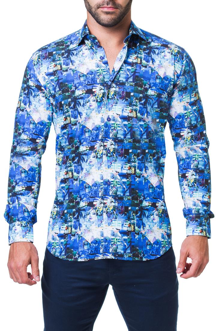 Men's Maceoo Fibonacci Lifetime Print Sport Shirt - Blue