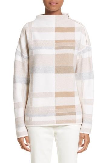 Women's Lafayette 148 New York Plaid Intarsia Turtleneck Sweater, Size - Beige